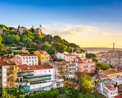 Lisbon, Portugal skyline at Sao Jorge Castle in the afternoon.