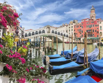 Glandscape with gondola on Grand Canal, Venice, Italy