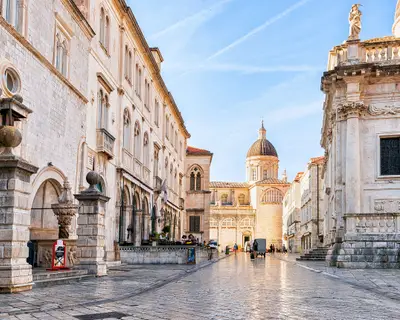 Dubrovnik, Croatia - August 20, 2016: People at Dubrovnik Cathedral in the Old city of Dubrovnik, Croatia