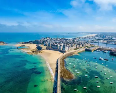 Aerial view of the beautiful city of Privateers - Saint Malo in Brittany, France