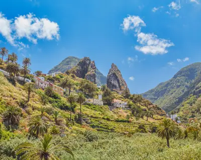 La Gomera Island Cliffs Sunny Landscape, Canary Islands, Spain.