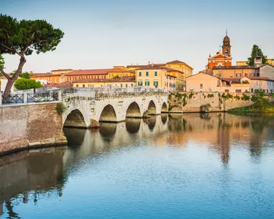 Bridge of Tiberius (Ponte di Tiberio) in Rimini, Italy.