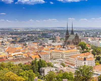 Cathedral of St. Peter and Petrov in Brno, view from the castle, Czech Republic