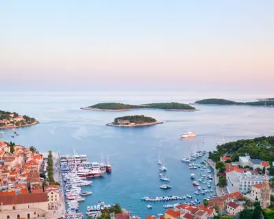 Beautiful view of the city of Hvar, Croatia. Harbor of the old Adriatic island