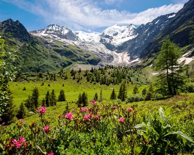 Amazing panorama of French Apls, part of famous trekk - Tour du Mont Blanc