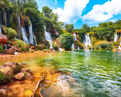 Picturesque Kravice waterfalls in the National Park of Bosnia and Herzegovina. Location: Kravice Falls, Studenci,  West Herzegovina Canton, Federation of Bosnia and Herzegovina