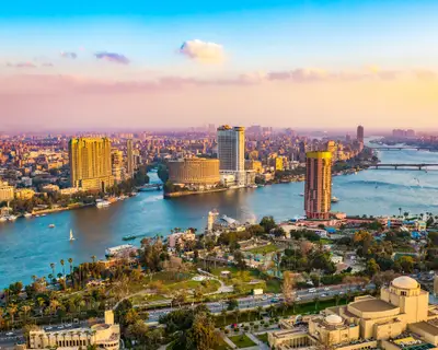 Panorama of Cairo cityscape taken during the sunset from the famous Cairo tower, Cairo, Egypt