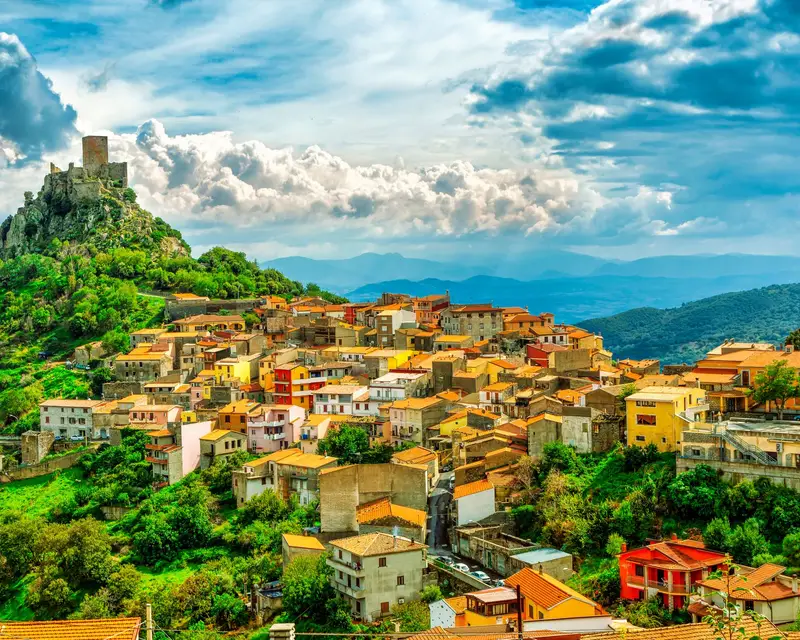 View of Goceano's castle in Burgos, Sardinia, italy. Sardinia architecture and landmark.