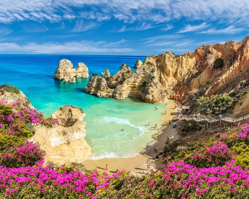 Landscape with Praia do Camilo, famous beach in Algarve, Portugal