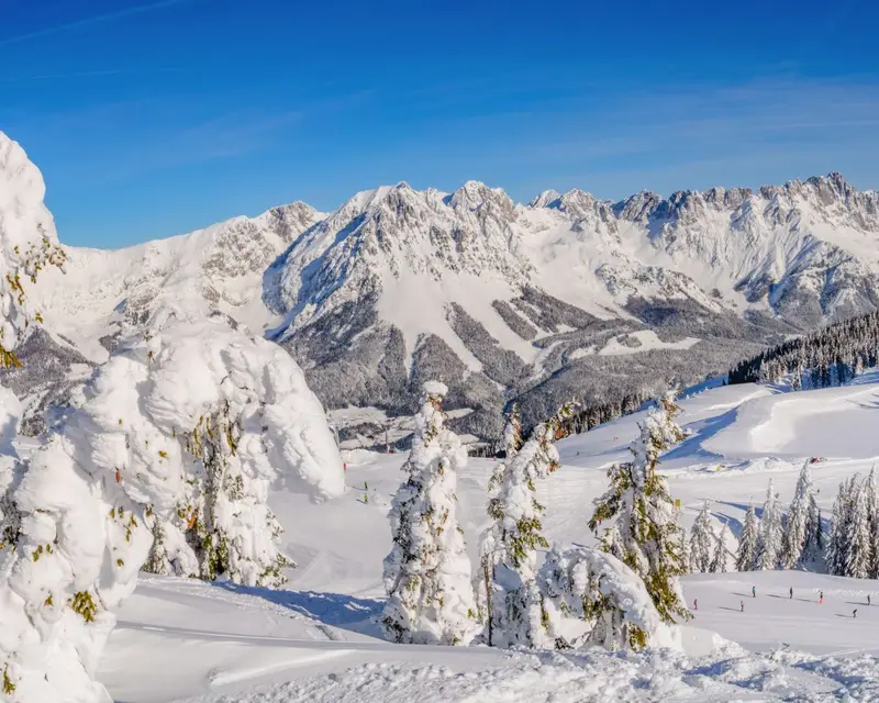 Panorama Wilder Kaiser im Winter, Skigebiet Skiwelt, Tirol